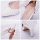 2021 spring pointed stiletto high heel bridal wedding shoes lace pearl banquet dress sandals adult gift large size women's shoes